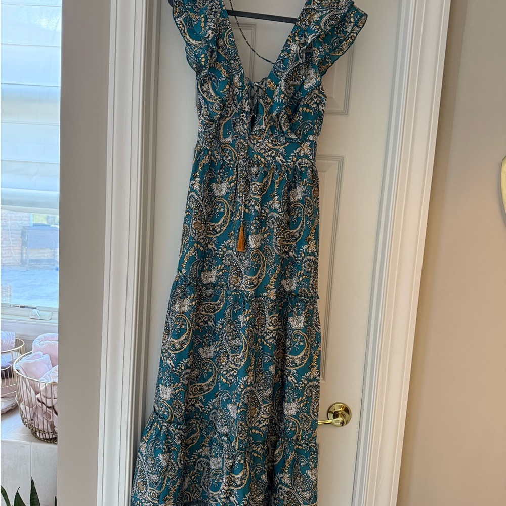 Green Ruffled Smocked Maxi Dress for Wedding Guest